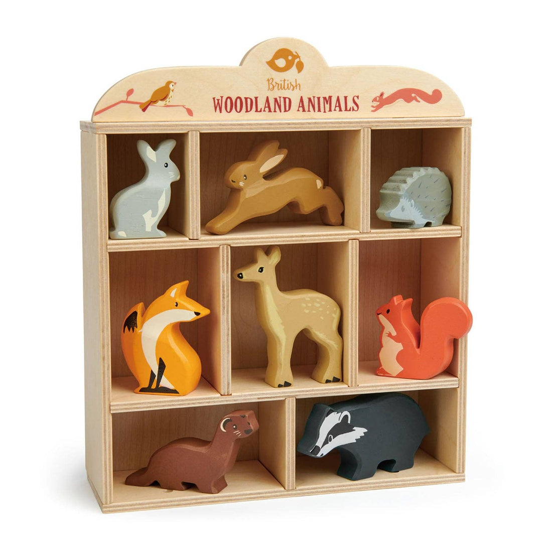 Wooden Woodland Animals Play Set & Shelf - 8 Forest Animals - Imagination Wooden Toys