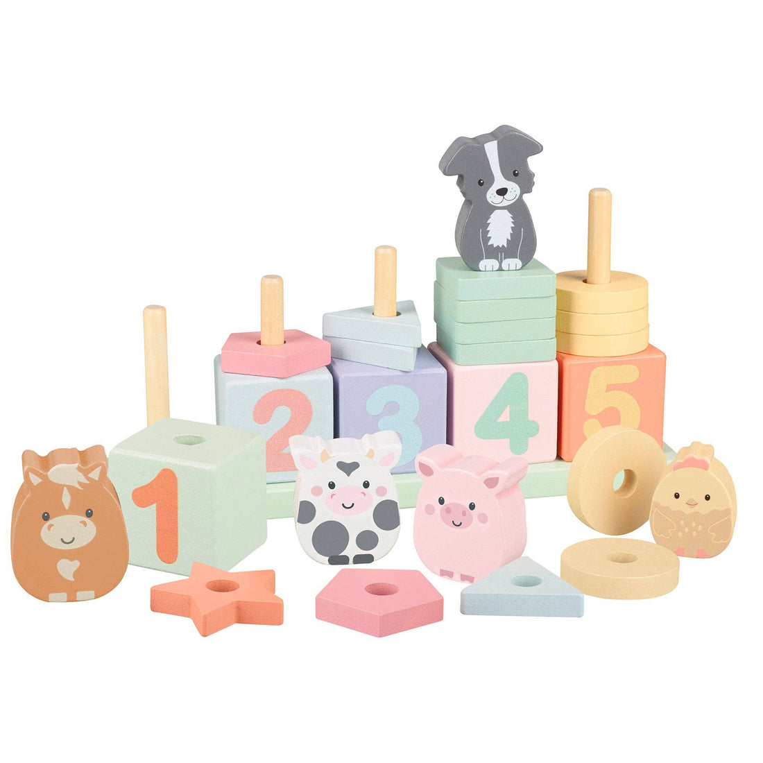 Colourful Wooden Farmyard Animal Counting Game - 26 Pieces - Imagination Wooden Toys