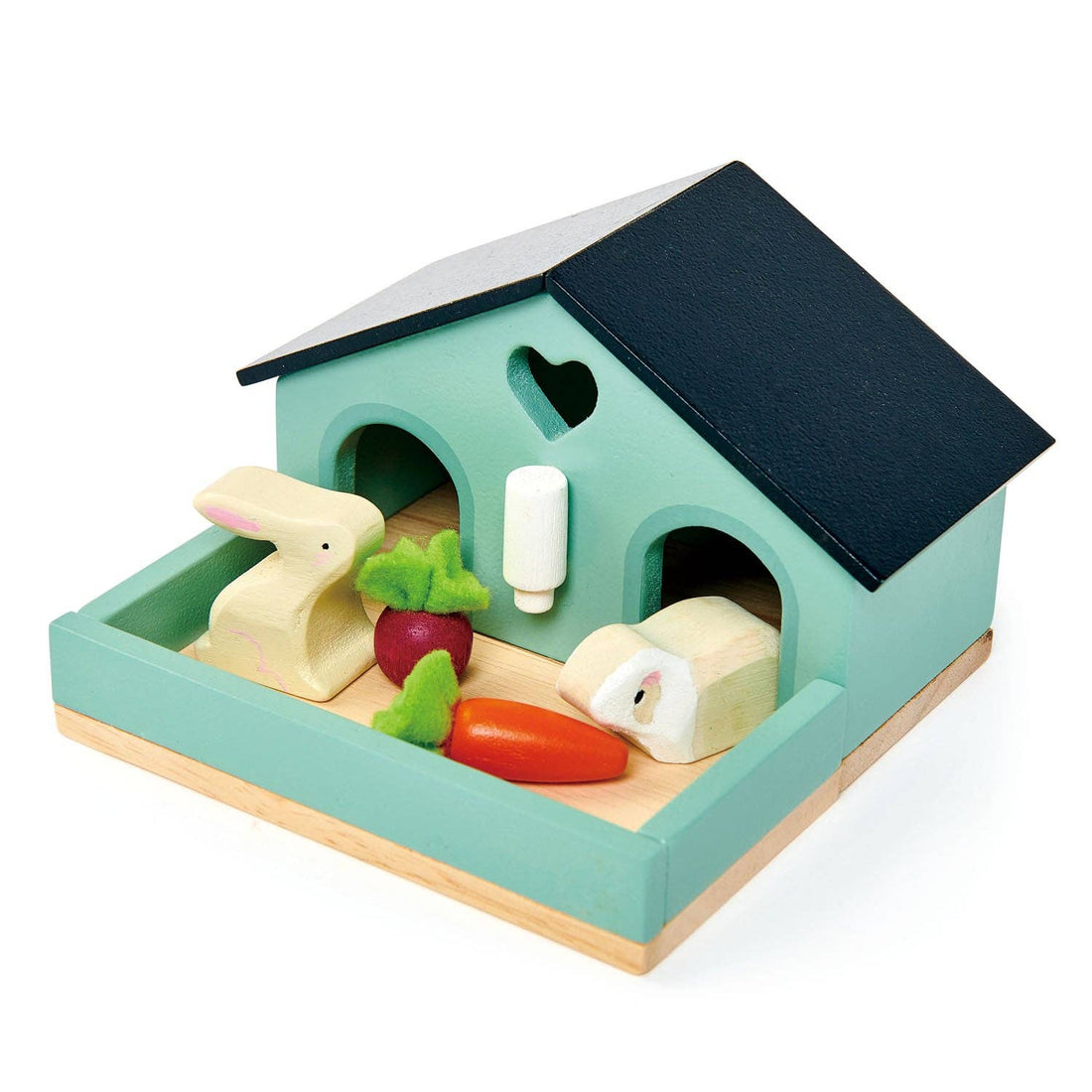 Wooden Pet Rabbit & Hutch Play Set - Dolls House Accessory - Imagination Wooden Toys