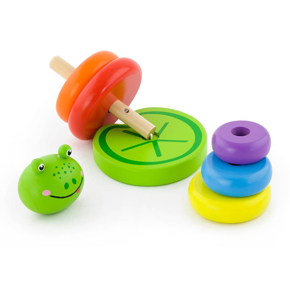 Colourful Wooden Toy Ring Tower Frog Stacker - Imagination Wooden Toys