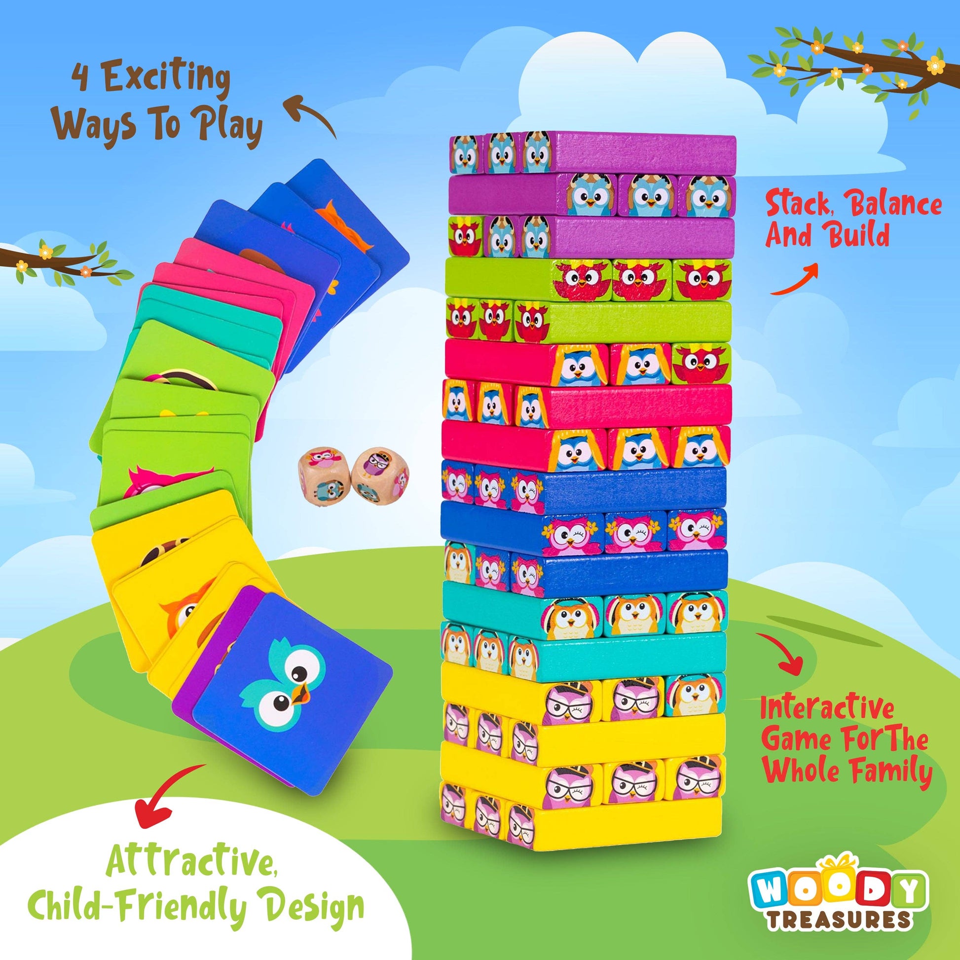 Tumbling Tower Stacking Game Wooden Toy - Woody Treasures - Imagination Wooden Toys