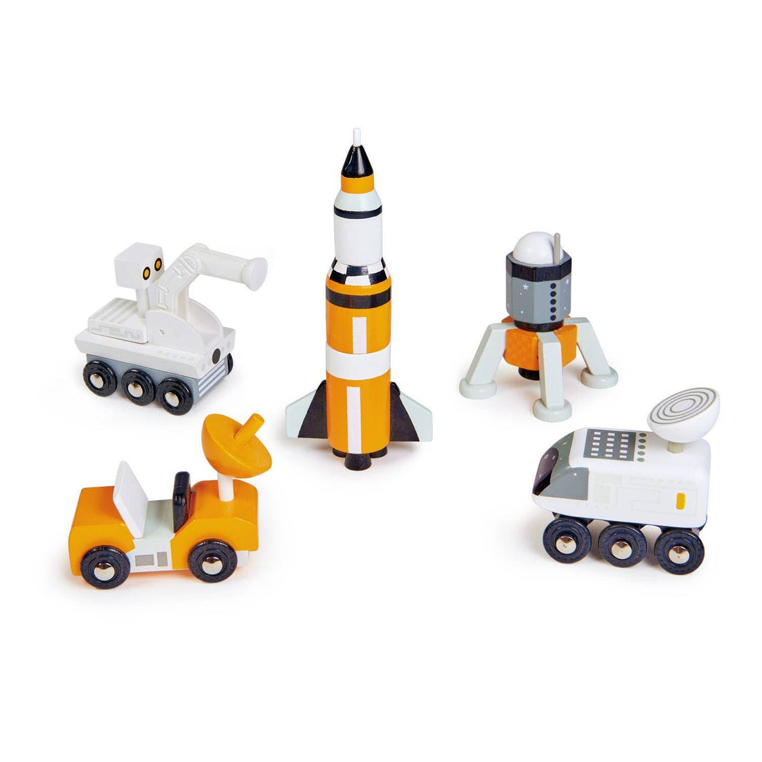 Space Voyager Wooden Vehicle Play Set - Rocket, Moon Buggy etc - Imagination Wooden Toys