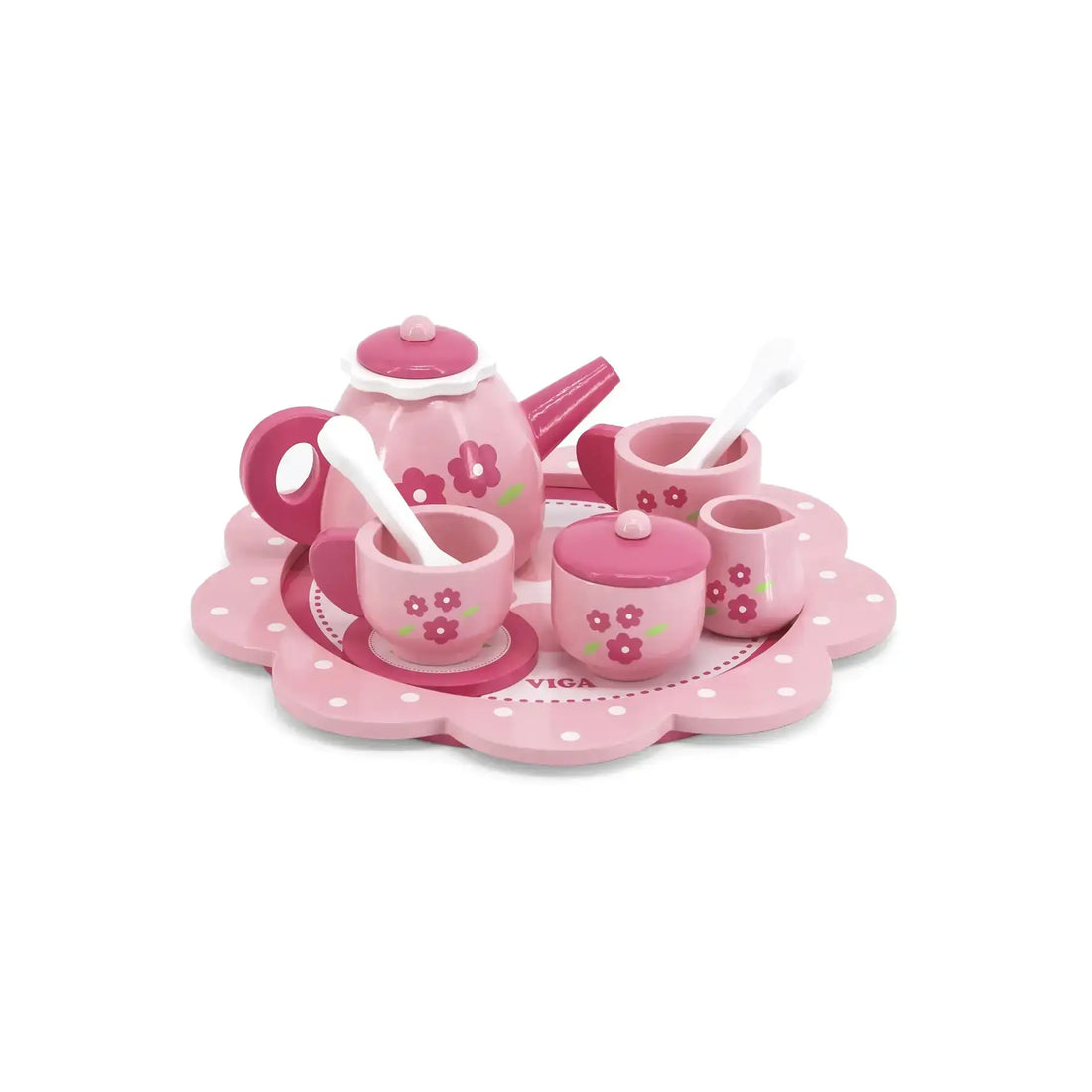 Pink Flower Tea Tray Set Wooden Role Play Toy - Imagination Wooden Toys