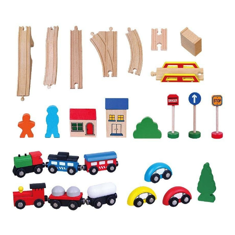 Traditional Wooden Train Set - 49 Pieces by Viga Toys - Imagination Wooden Toys