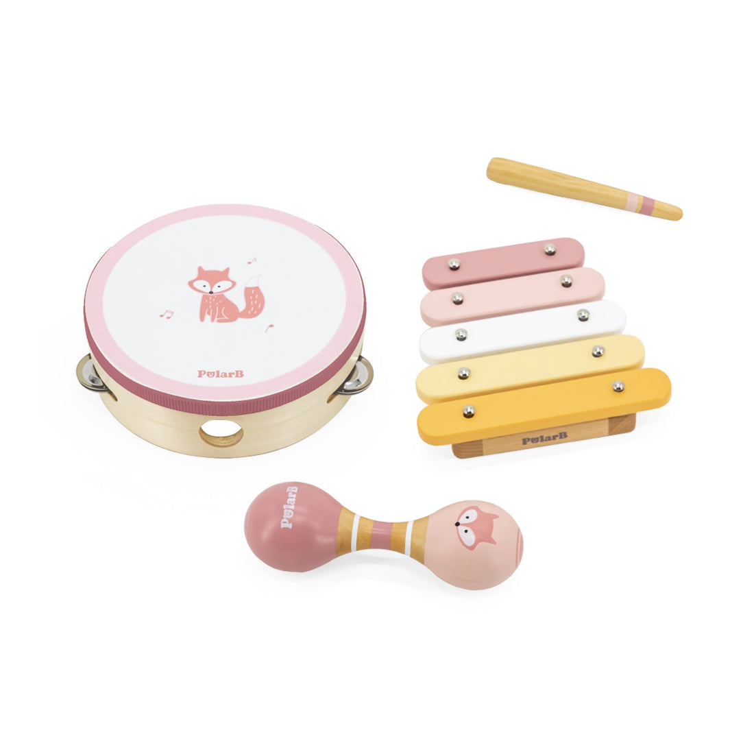 PolarB Wooden Music Musical Instruments Play Set - Fox Design - Imagination Wooden Toys