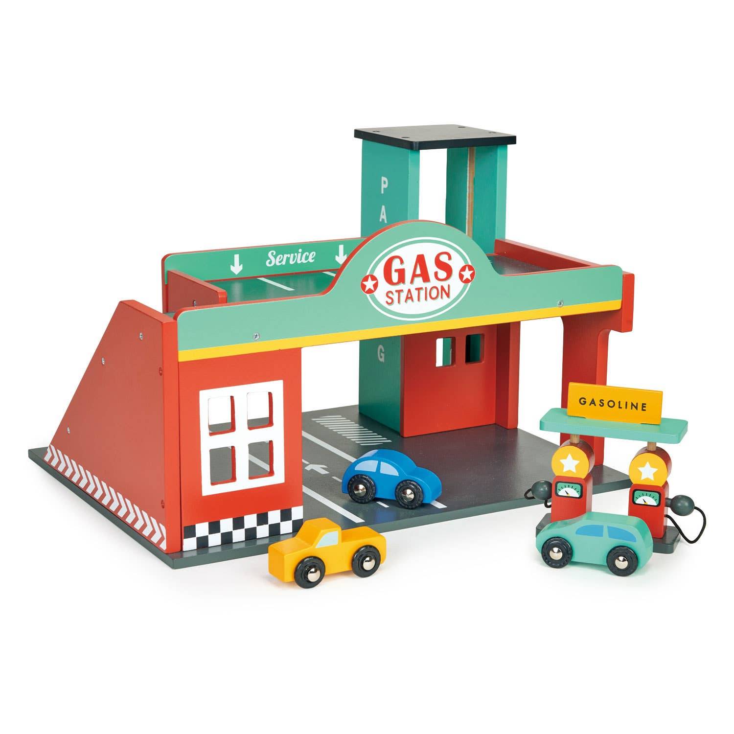 Gas Petrol Service Station Garage - Wooden Toy Play Set - Imagination Wooden Toys