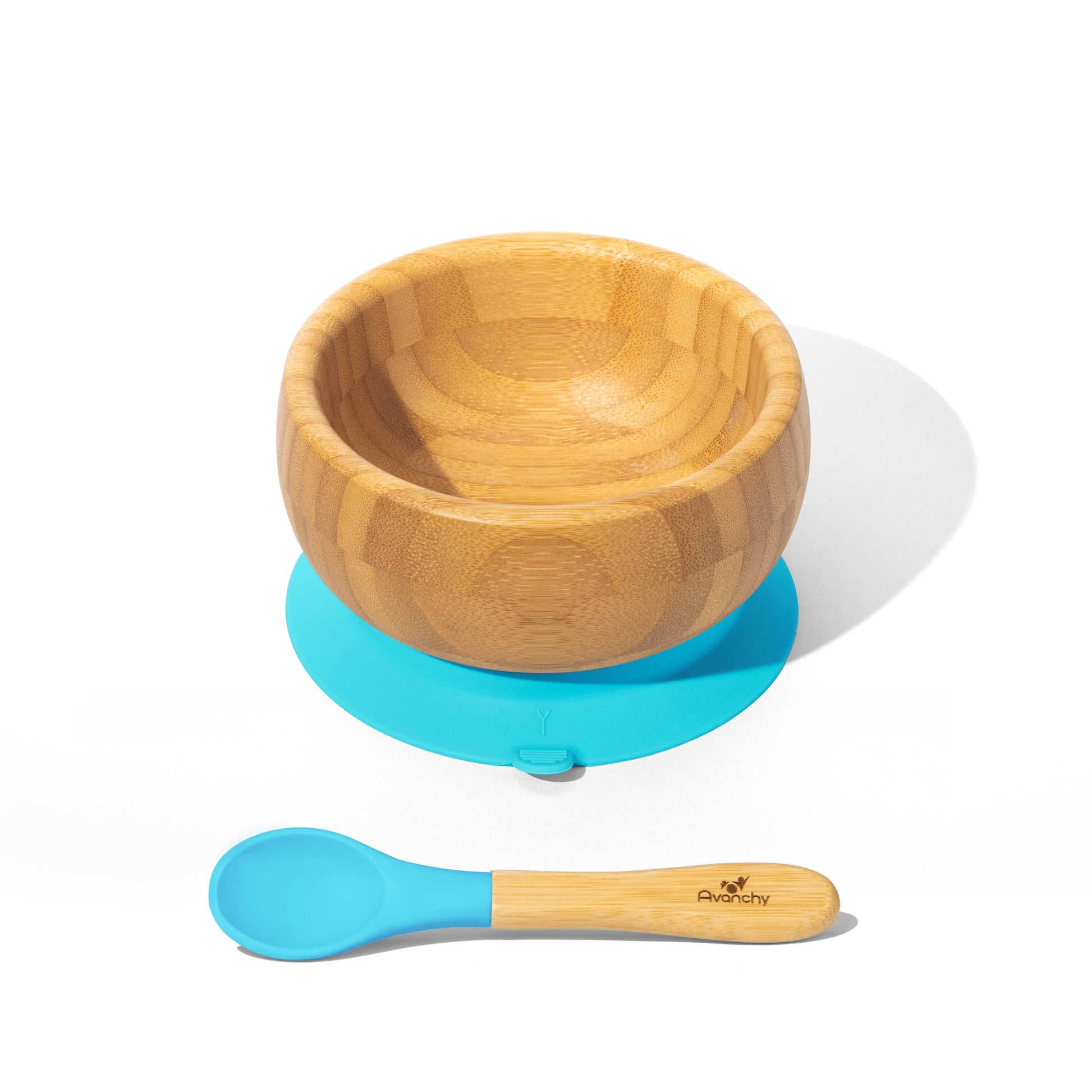 Avanchy Baby Bamboo Stay Put Suction Bowl + Spoon: Blue - Imagination Wooden Toys