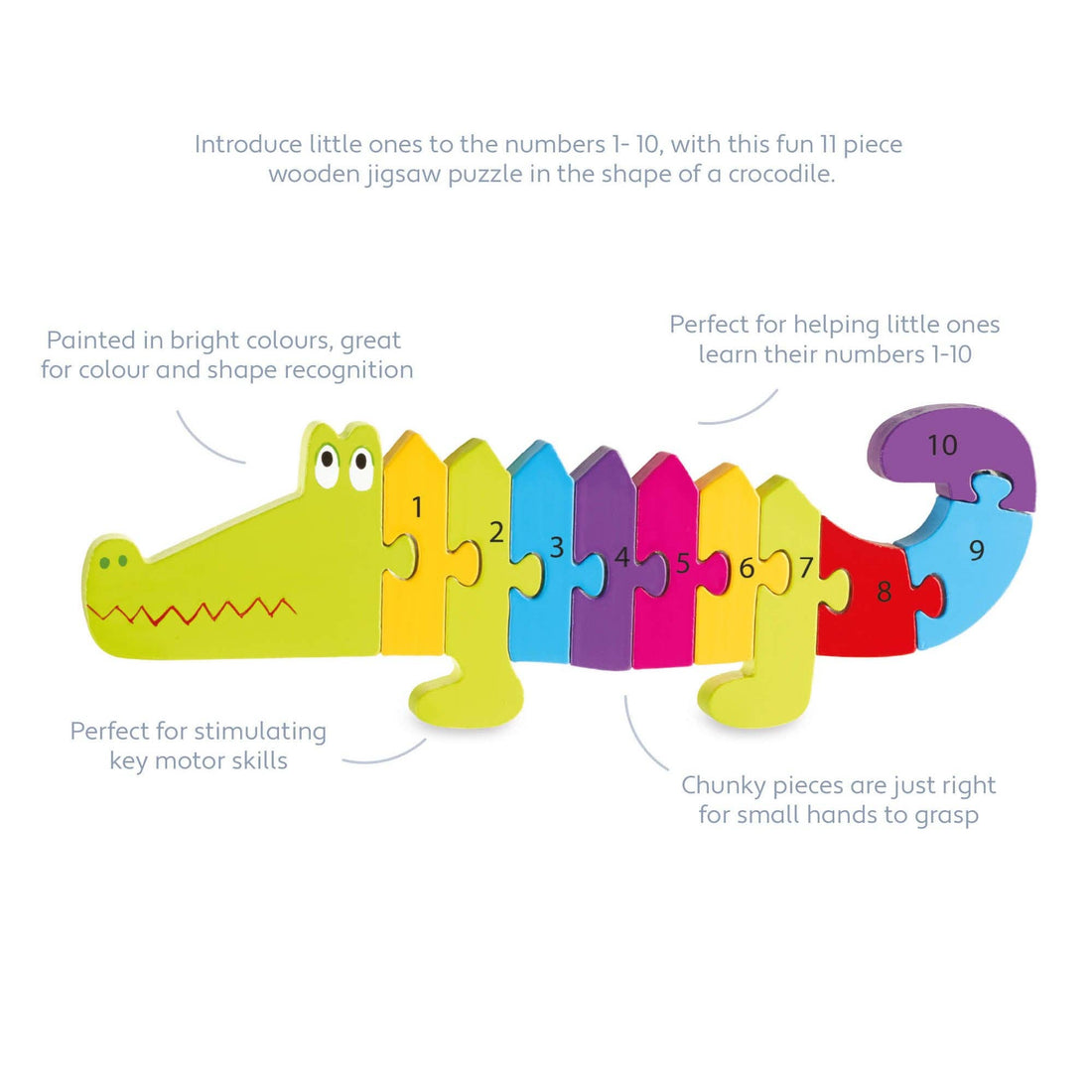 Colourful Crocodile Number Puzzle Counting Wooden Toy - Imagination Wooden Toys