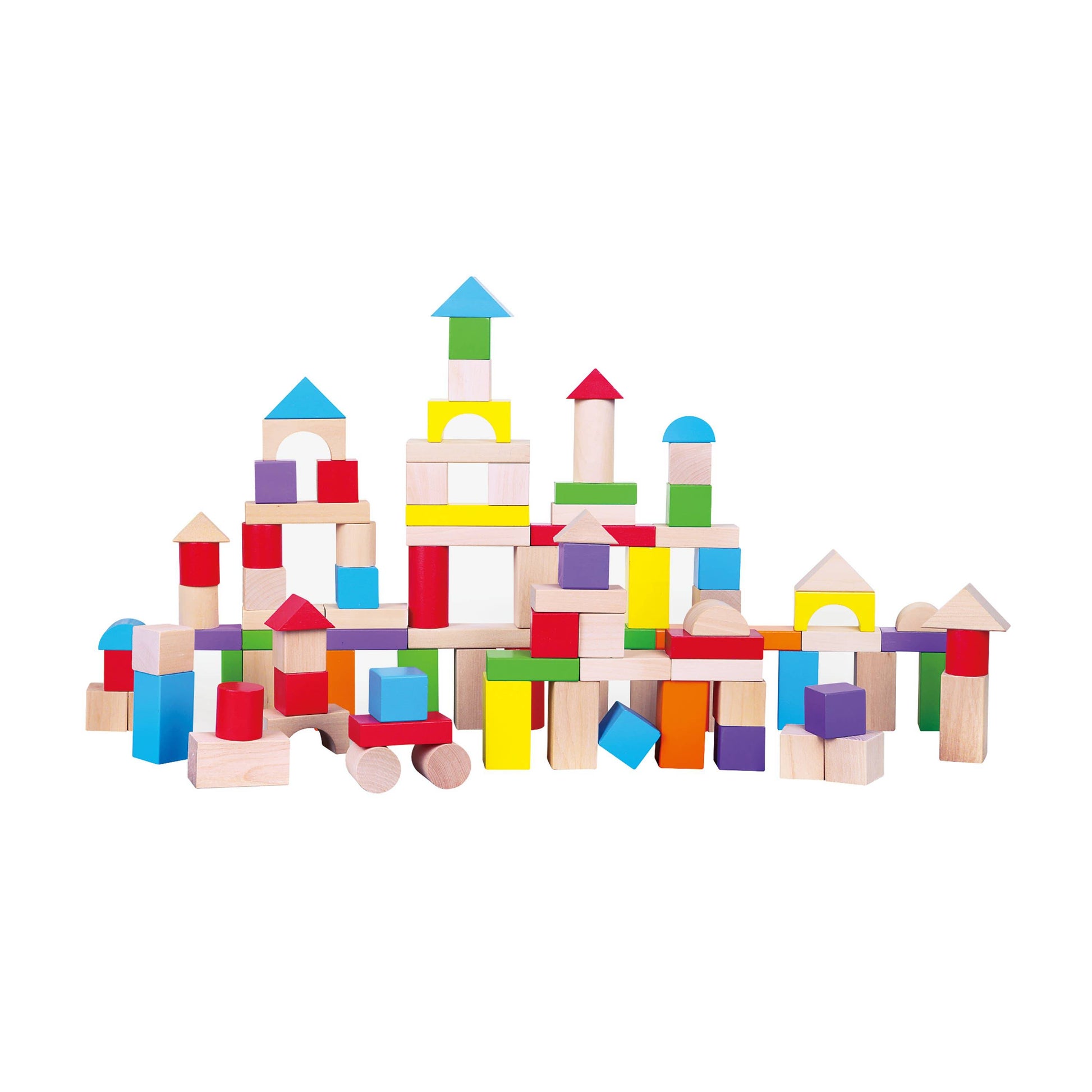 Colourful Wooden Building Stacking Blocks - 100 Piece Tub Set - Imagination Wooden Toys