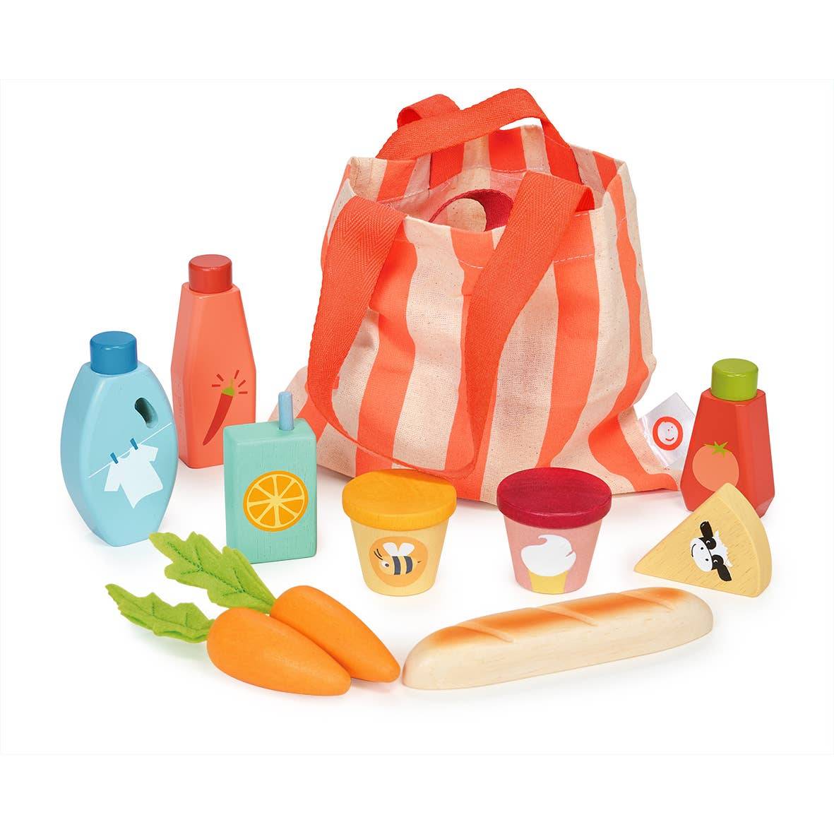 Tote Shopping Bag with Grocery's: Wooden Toy Play Food Set - Mentari - Imagination Wooden Toys