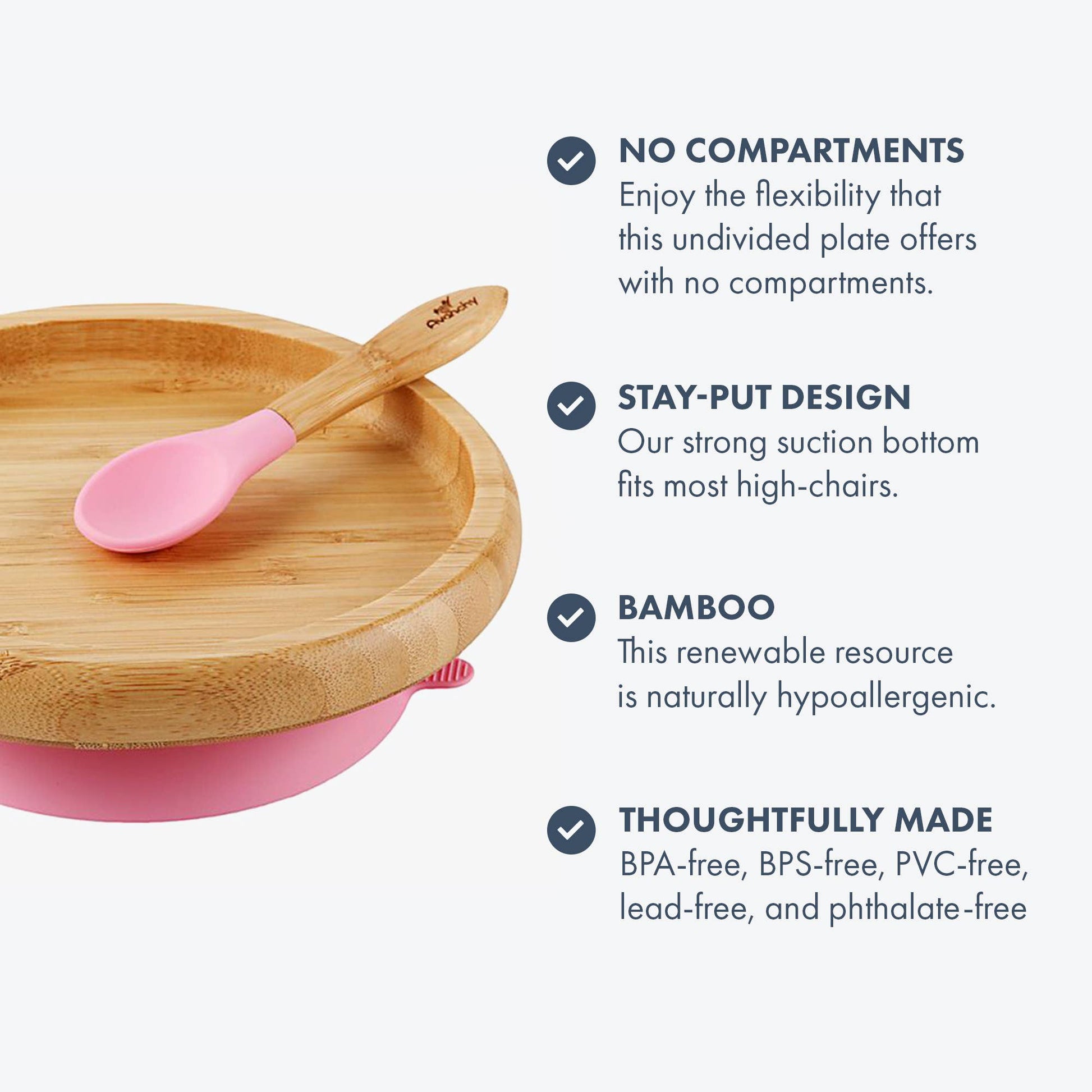 Avanchy Bamboo Suction Baby Classic Plate + Spoon: Pink - Imagination Wooden Toys