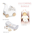 Lilli Dolly Care Bundle - Rag Doll, Wooden Crib & Wooden Pram - Imagination Wooden Toys