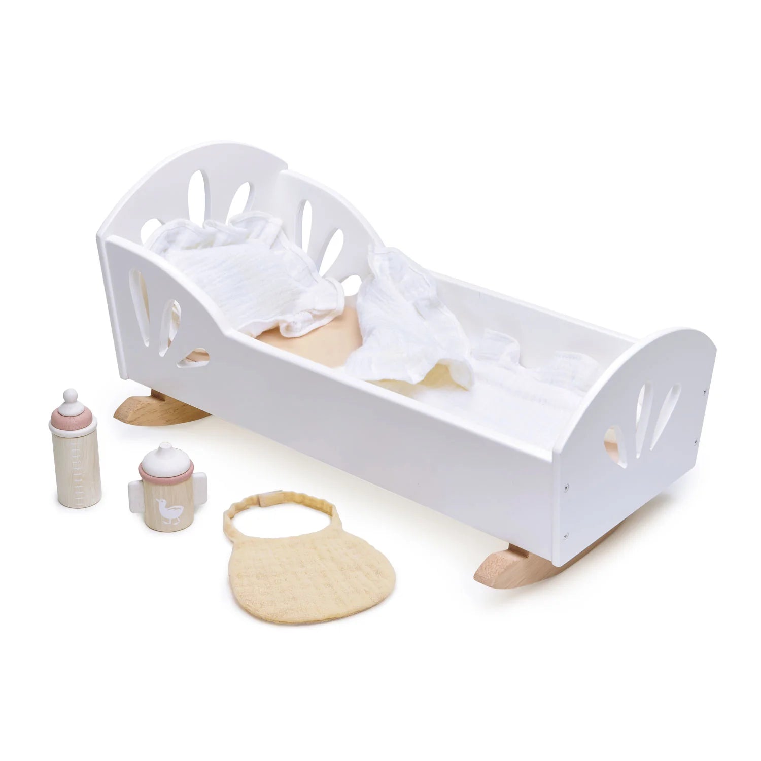 Lilli Dolly Care Bundle - Rag Doll, Wooden Crib & Wooden Pram - Imagination Wooden Toys