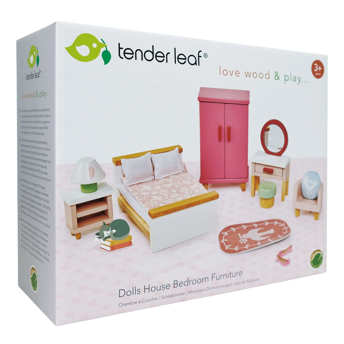 Wooden Dolls House Bedroom Furniture Set - 1:12 Scale - Imagination Wooden Toys