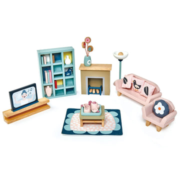 Wooden Dolls House Sitting Room Furniture Set - 1:12 Scale - Imagination Wooden Toys