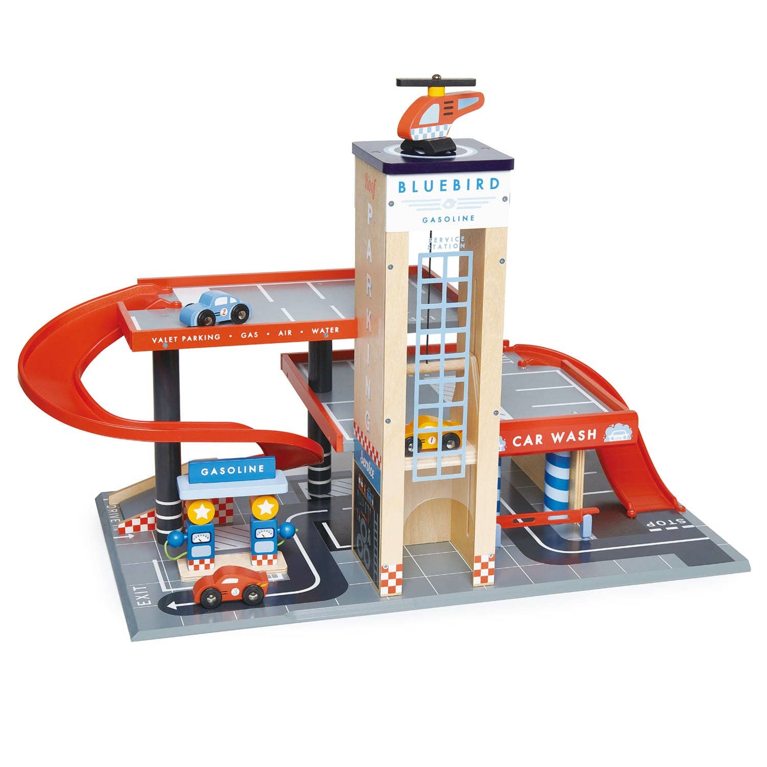 Blue Bird Service Station Car Garage Wooden Toy - Imagination Wooden Toys