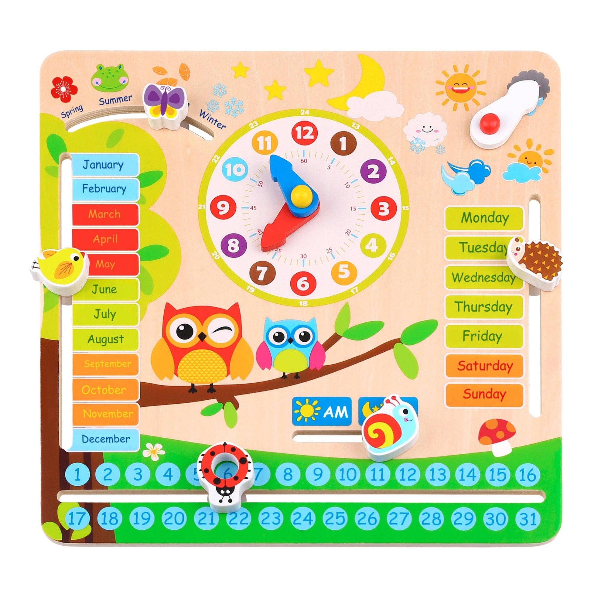 Wooden Clock, Calendar, Seasons, Weather Board Learning Toy - Imagination Wooden Toys