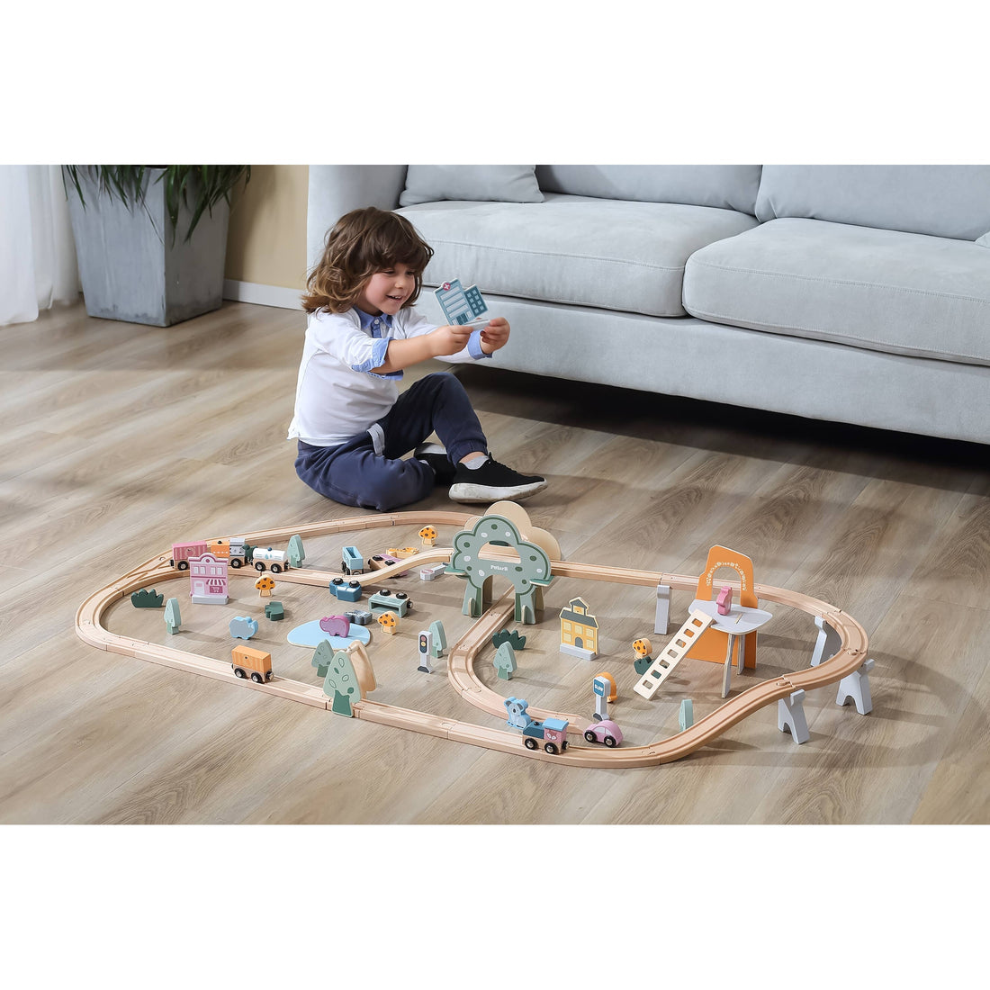 Wooden Train Set Animal City - 90 Piece Set by PolarB - Imagination Wooden Toys