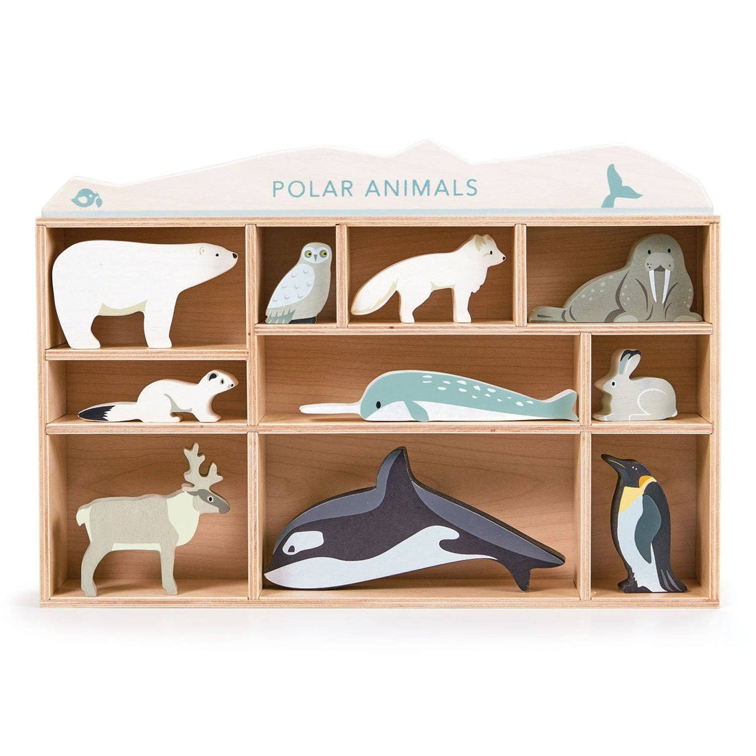 Wooden Artic Polar Animals Play Set & Shelf - Polar Bear, Penguin etc - Imagination Wooden Toys