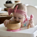 Avanchy Baby Bamboo Stay Put Suction Bowl + Spoon: Pink - Imagination Wooden Toys