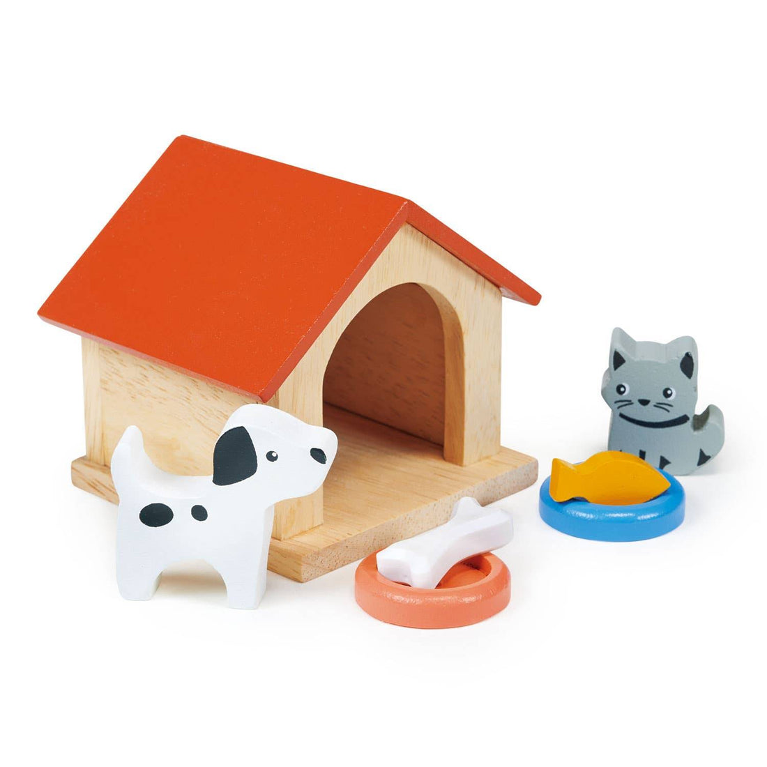 Dog & Cat Pet Wooden Play Set - Dolls House Accessory - Imagination Wooden Toys