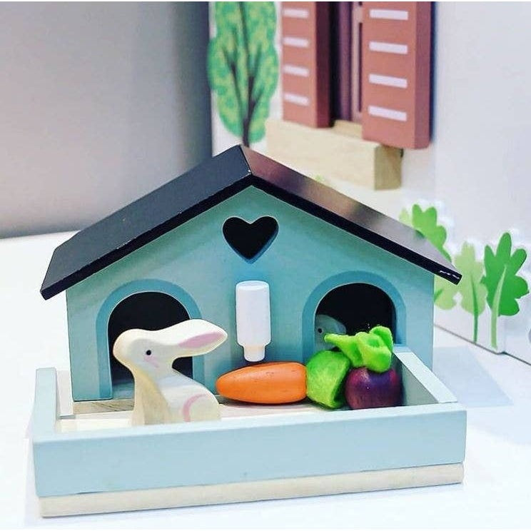 Wooden Pet Rabbit & Hutch Play Set - Dolls House Accessory - Imagination Wooden Toys