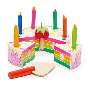 Rainbow Birthday Cake Wooden Pretend Play Food - Imagination Wooden Toys