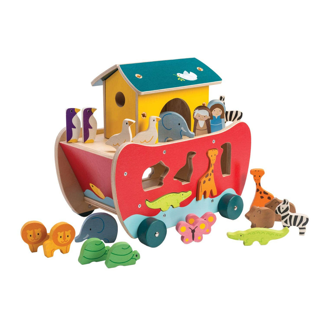 Noah's Ark & Animals Shape Sorter Wooden Toy Play Set - Imagination Wooden Toys