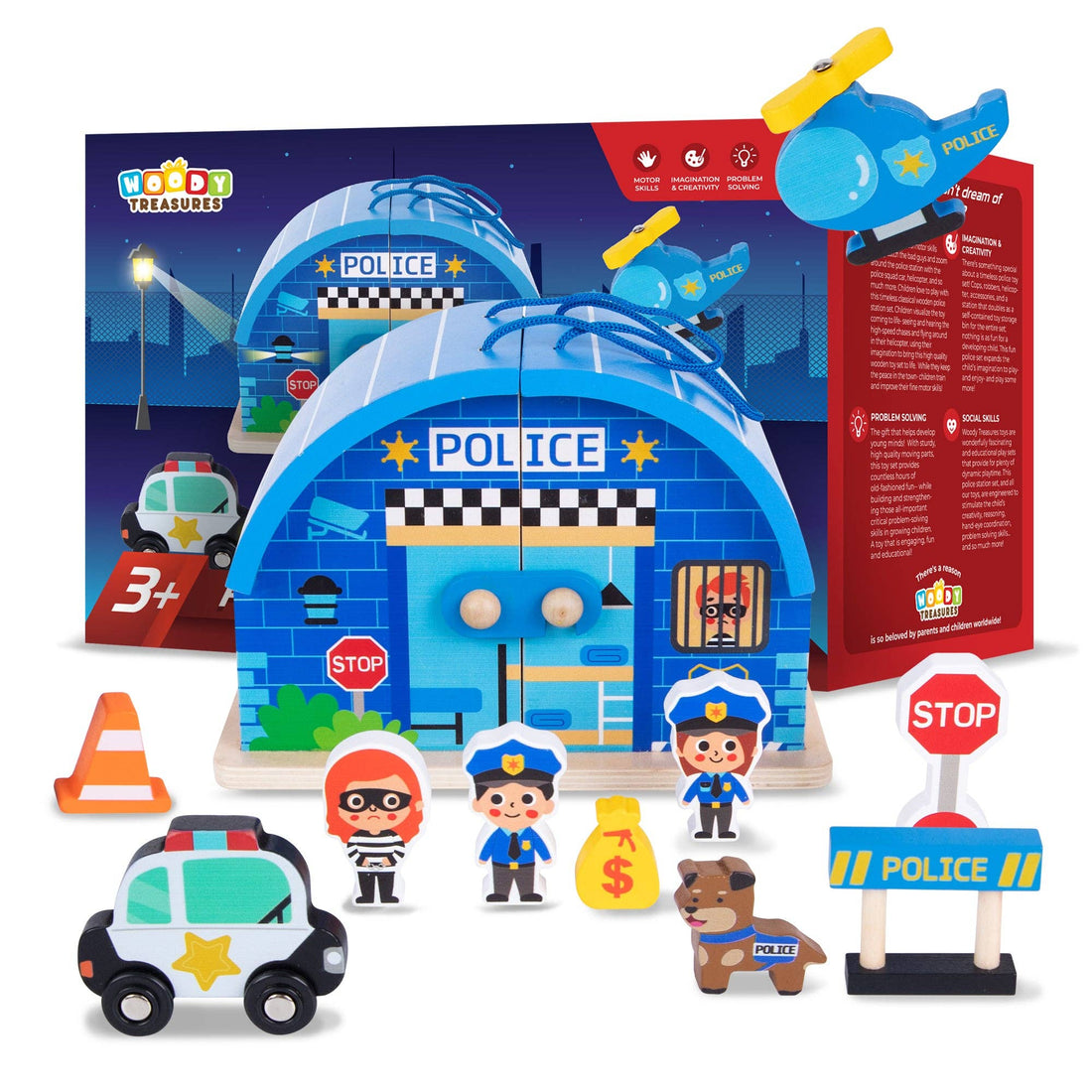 Small Wooden Police Station Play Set - Woody Treasures - Imagination Wooden Toys