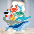 Wooden Sea & Costal Animals and Shelf Set - 10 Sea Creatures - Imagination Wooden Toys