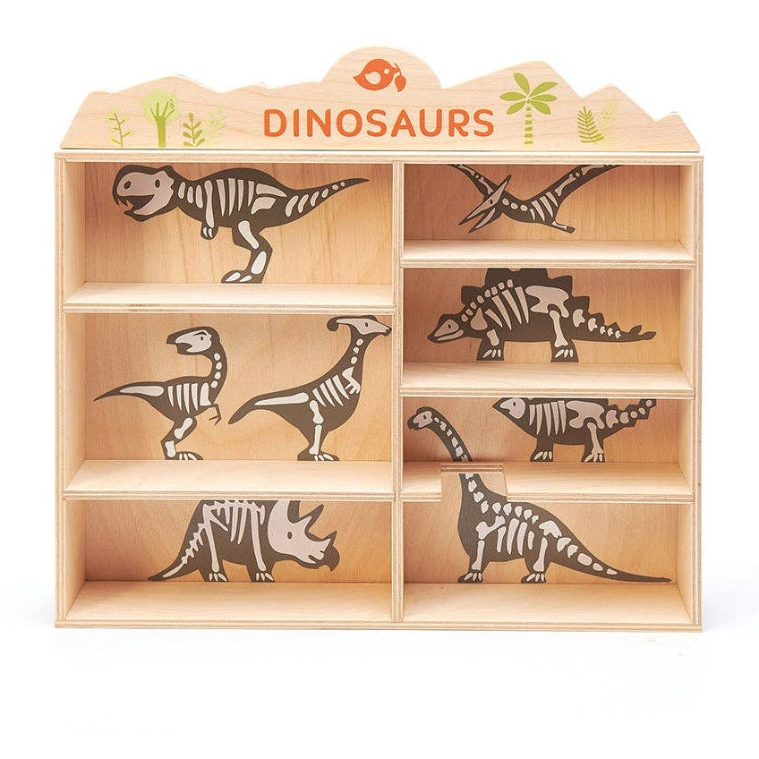 Wooden Toy Dinosaurs & Shelf - 8 Dinosaur Set - Imagination Wooden Toys