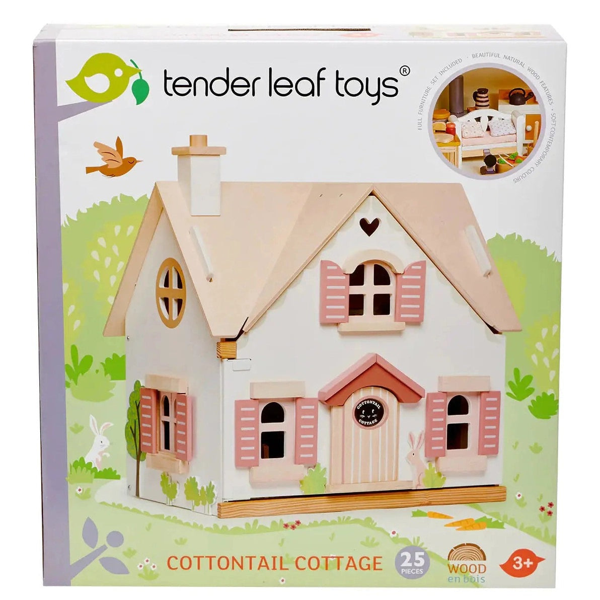 Cottontail Cottage Wooden Dolls House Play Set - Imagination Wooden Toys